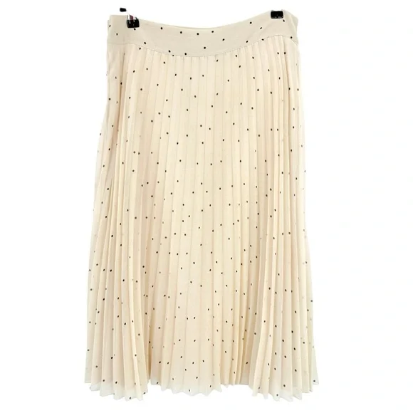 Sezane Pleated Crepe Dino Midi Skirt in Ecru Mini Black Polka Dot Size 42 US 10 - Picture 2 of 10